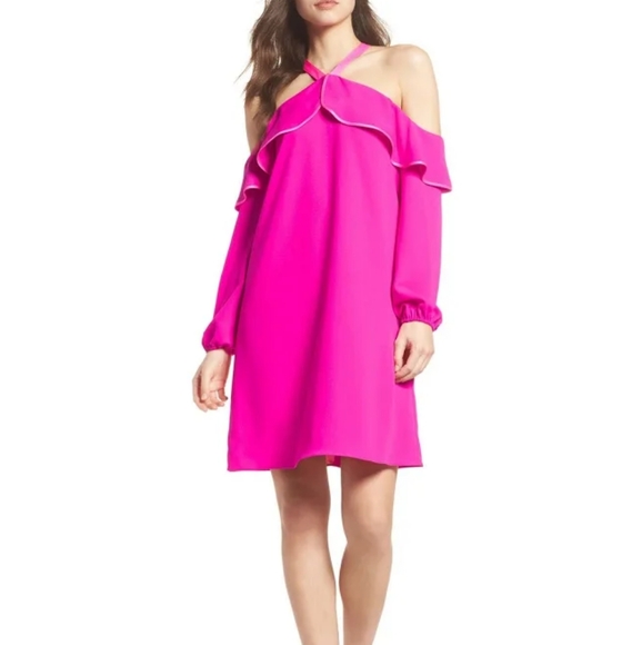 Lilly Pulitzer Dresses & Skirts - Lilly Pulitzer Abrielle Halter Hot Pink Long Sleeve Dress